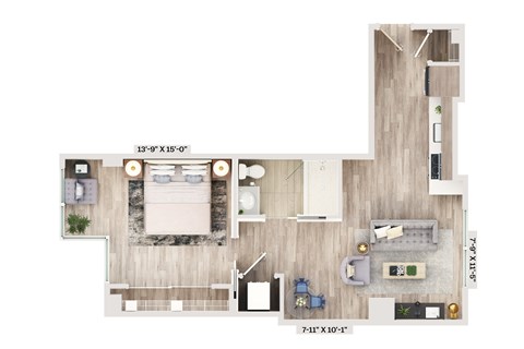 Floor plan for 1 bed, 1 bath